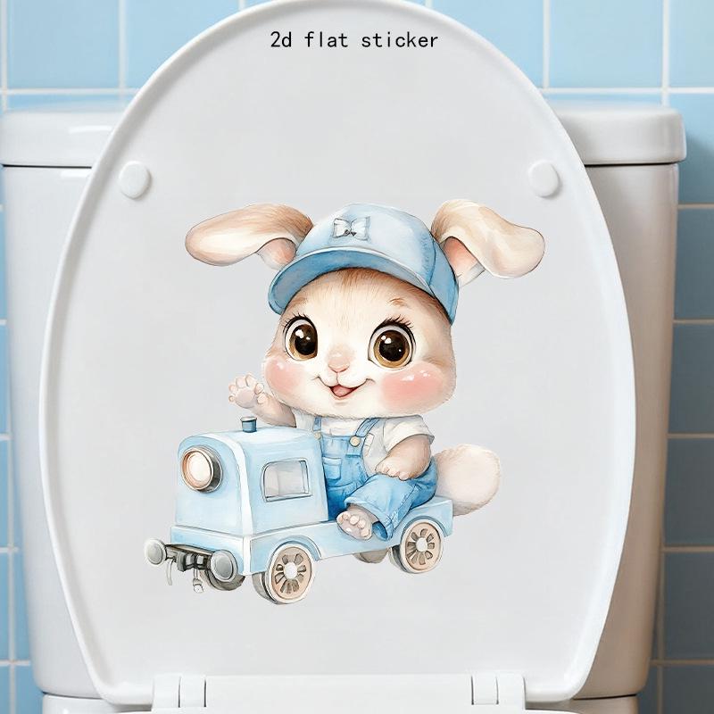 

Charming Rabbit in Car Bathroom Toilet Decoration Sticker - PVC Material 1 Piece