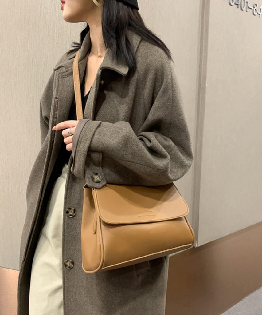 Women's Korean-inspired Shoulder Bag, Simple Square Design, Small Mini Shoulder Bag, Faux Leather (beige)