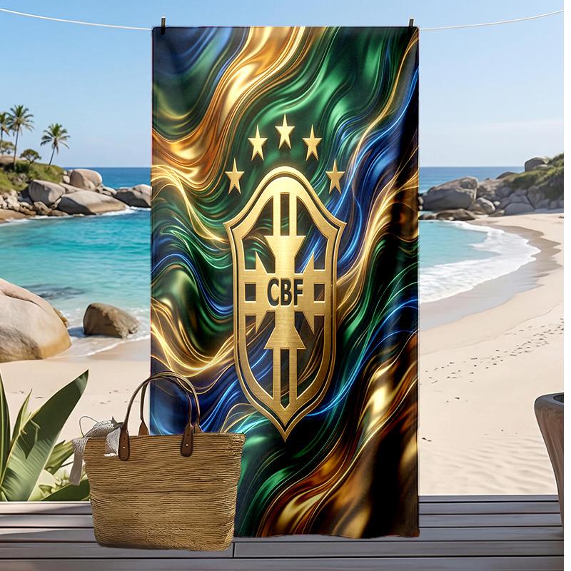 Brazil Football Print Beach Towel Quick Dry Super Absorbent Soft Bath Towel for Swimming Beach Travel Fan Souvenir Gift