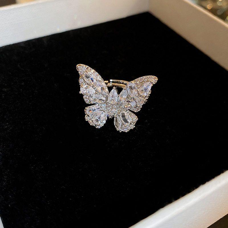

Accessible Luxury Butterfly Open-End Trendy Index Finger Ring Jewelry Zircon Ring-Silver Default value