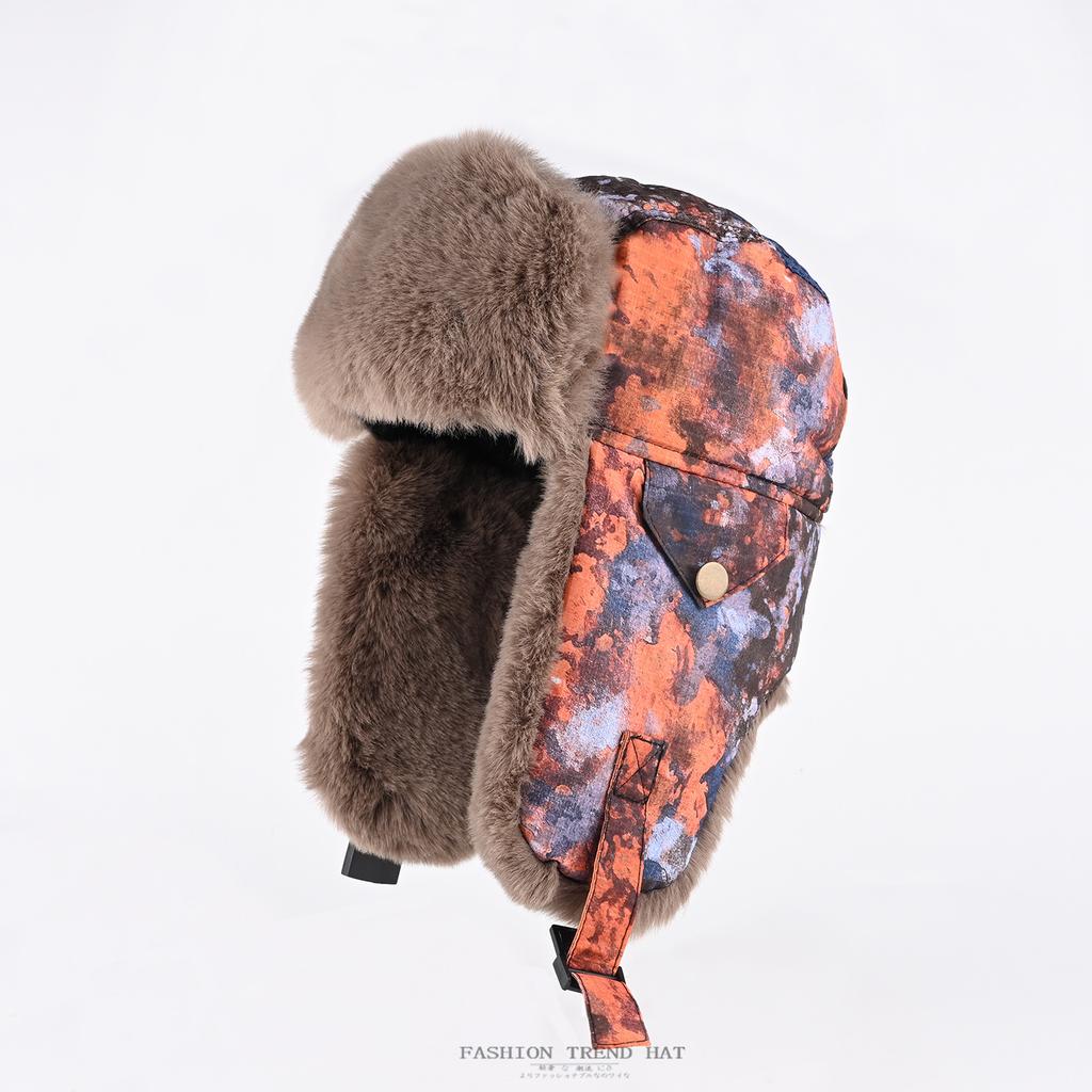 Camouflage Cap Men's and Women's Winter Velvet Thickened Thermal Ear Protection Cotton Hat Outdoor Cycling Pilot Locomotive Hat