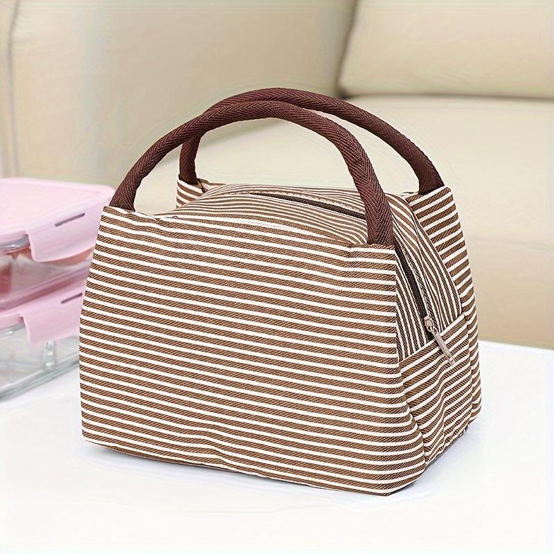1pc Reusable Striped Outdoor Camping Lunch Bag, Pinic Bag, Tote Bento Bag for Outdoor Camping, School,Work