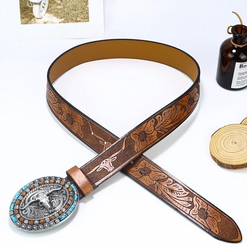 Vintage Western Belt Longhorn Bull Belt Buckle Belt Cowboy Belt With Big Buckle Jeans Belt Leather Belt Beaded Belt