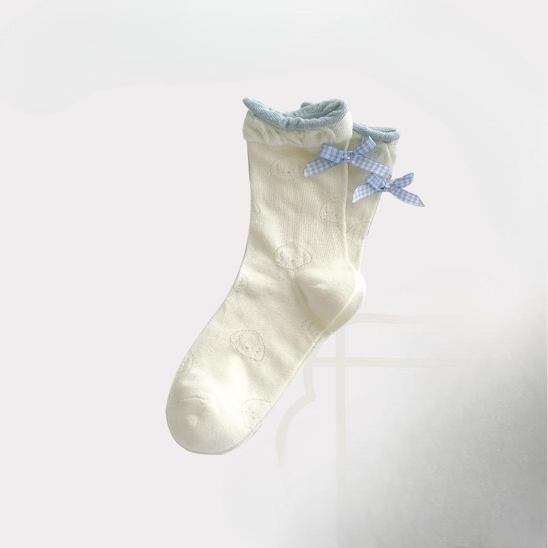 

Двухслойные кружевные носки для женской весны и лета с темным узором и двухслойным кружевным дизайном 1 pair молочный белый