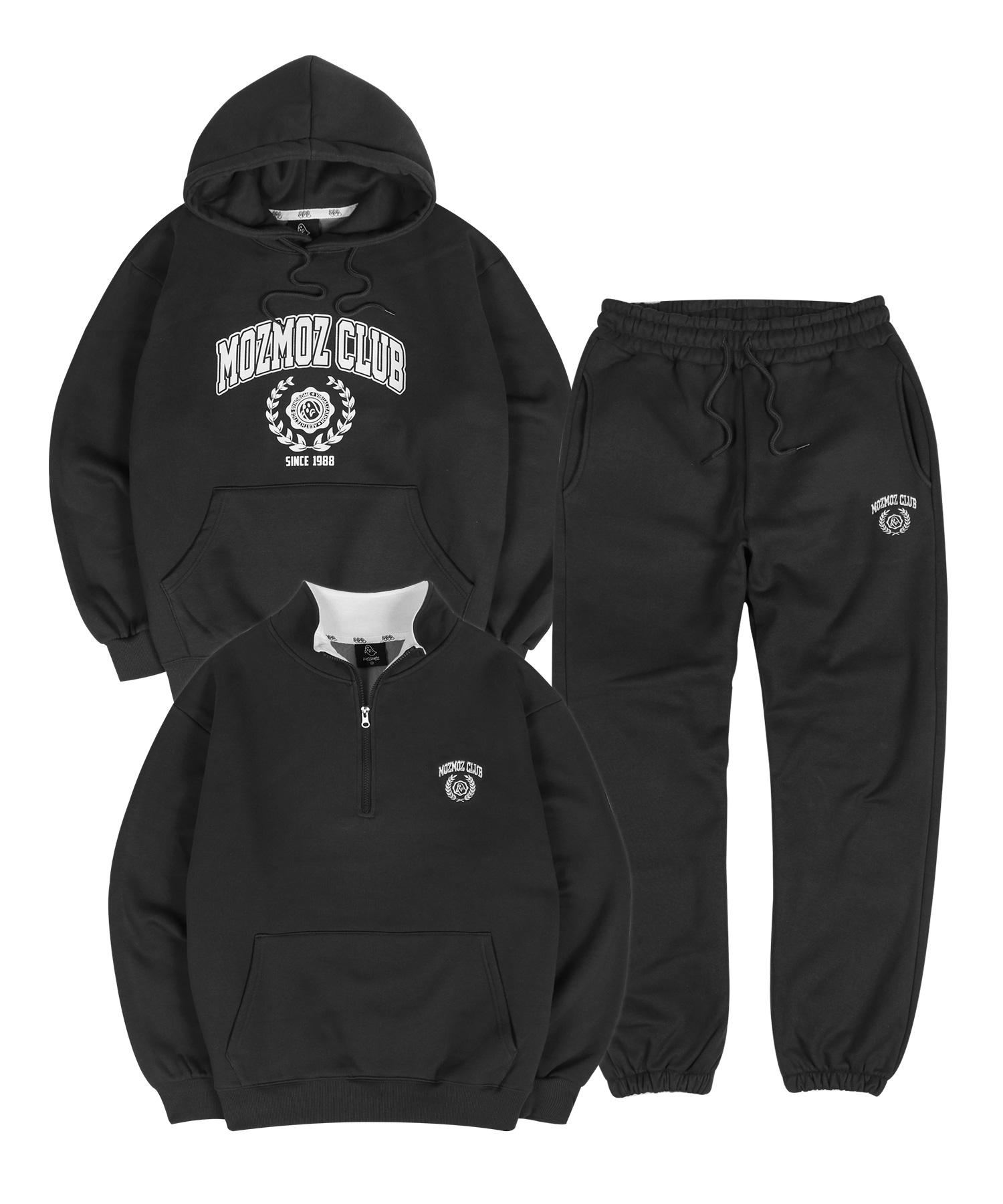Moz Moz [Set] Choose Hoodie Or Half-Zip Laurel Oversized Fleece-Lined Training Set Black 1 (Half-Zip)