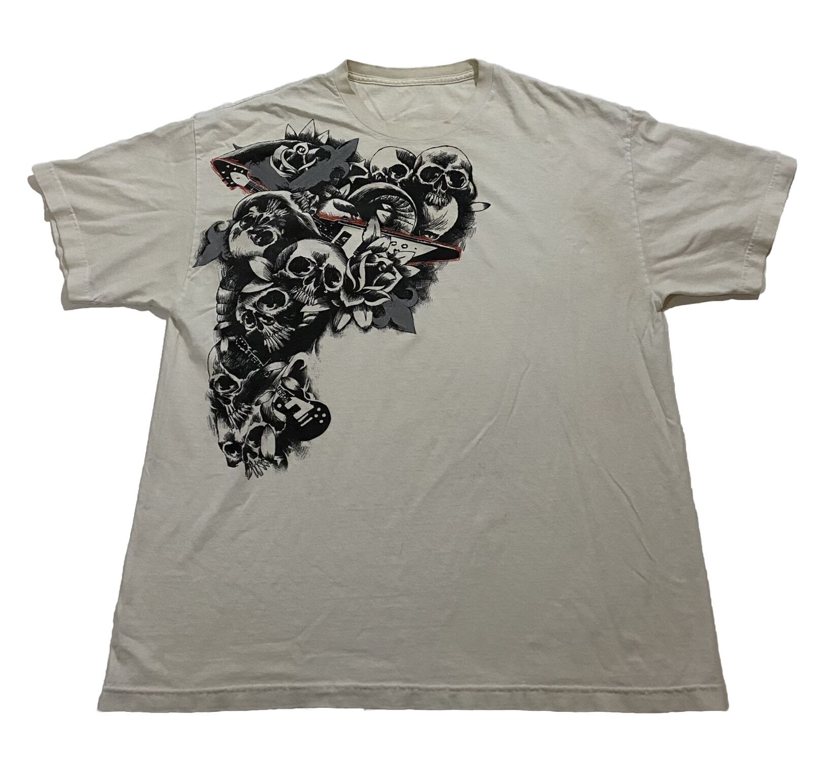 Y2K Cyber Grunge T-Shirt White Skull Graphic Size XL AE2 S