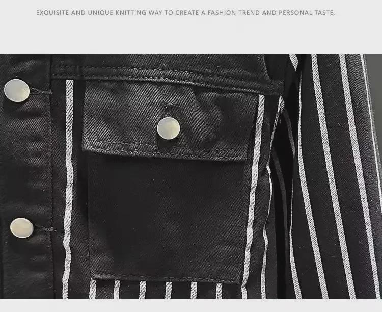 Men's Korean-Style Striped Denim Jacket - Spring & Autumn Casual Shirt Jacket