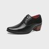 Men's British Style Height-Boosting Leather Dress Shoes - Pointed, Shiny, and Trendy for Weddings and Casual Wear.