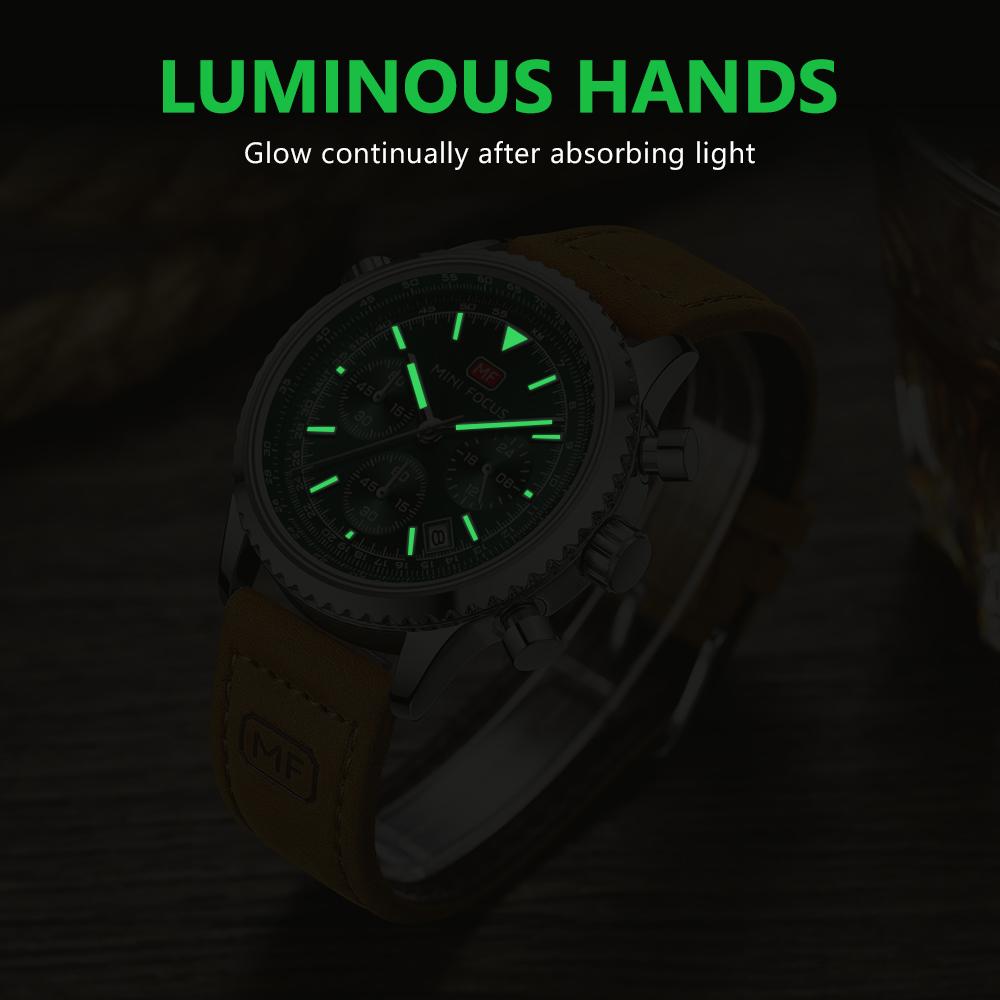 Reloj Deportivo de Moda para Hombre Marca de Lujo Multifunción Cuarzo Relojes Impermeables Correa de Cuero Genuino Luminoso