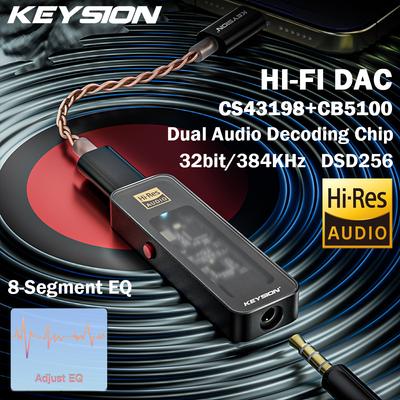 KEYSION CS43198 USB DAC Audio HiFi dekodér 384 kHz DSD256 Type-C na 3,5 mm Úprava EQ HD slúchadlový zosilňovač pre Android iOS Win10