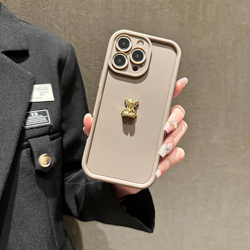 3D Gold Bear Silicone Soft Phone Case For iPhone 16 15 14 Pro Max 11 12 13 X XS XR 7 8 Plus SE  Shockproof Candy Matte Cover