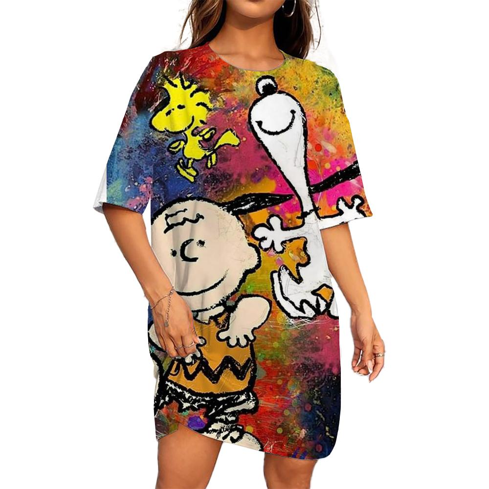 

Літня сукня вільна вінтажна з принтом Snoopy сукня-футболка повсякденна жіноча з коротким рукавом нова сукня великого розміру жіночий одяг L
