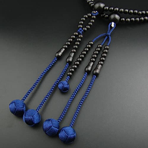 Myorenka Prayer Beads, Nichiren Sect, Men's, 12-inch, Ebony, Tassel, Authentic Style, 108 Beads, with Prayer Bead Pouch, Natural Wood, Suitable for Fu