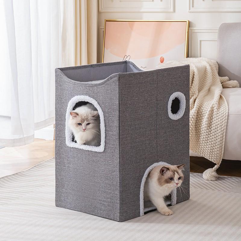 3-Tier Cat Bed House With Multiple Entrances Foldable Pet Nest Indoor Cats Winter Warm Large Size