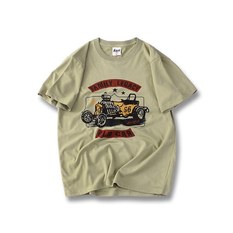 American Retro Print Pure Cotton Short-Sleeved T-shirt Men's Summer 2024 New Arrival Trendy Base Shirt Export Cotton T-shirt