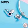 WOSTU Tribute Love My Family baumelnde Charms aus 925er-Sterlingsilber mit Clip-Pin-Perlen, passend für Original-Armbänder