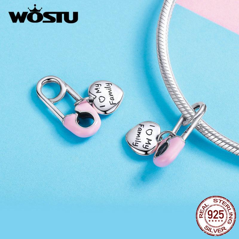 WOSTU Tribute Love My Family baumelnde Charms aus 925er-Sterlingsilber mit Clip-Pin-Perlen, passend für Original-Armbänder