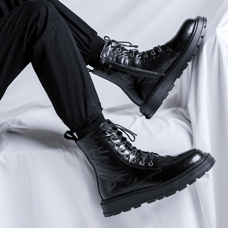 Fashion Brand Genuine Leather Men Lace Up Boots Breathable High Top Shoes Outdoor Casual Men Motorized Leather Boots Fashion Botas Homme