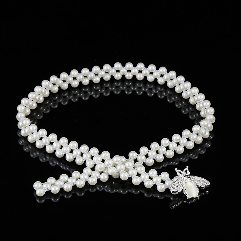 "Korean Style Rhinestone Pearl Waist Chain for Women – Fashionable, Sweet, Elastic Belt"