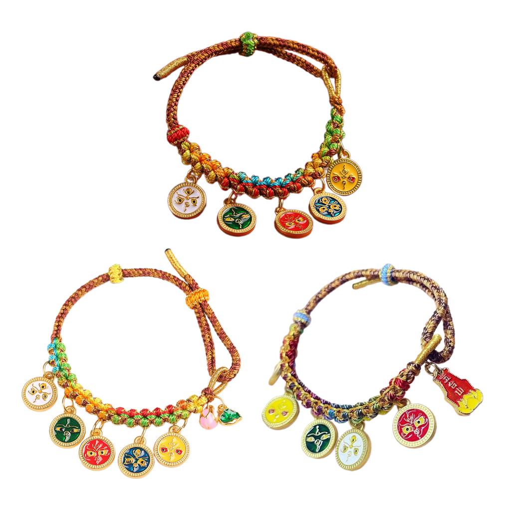 Handcrafted Bracelet with Five Deities Tibetan Wristchain Colorful Rope Handchain Adjustable Wristband Jewelry for Women