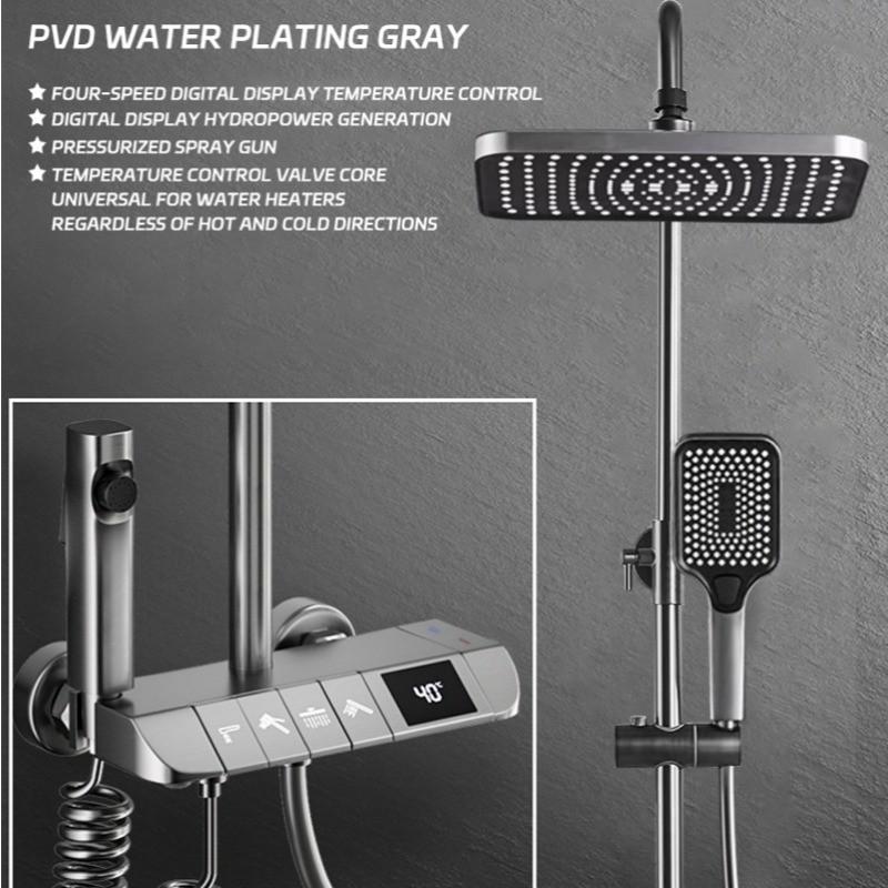 Stainless Steel Bathroom Showerhead Set Thermostatic Digital Display Showerhead Piano Key Advanced Shower Set