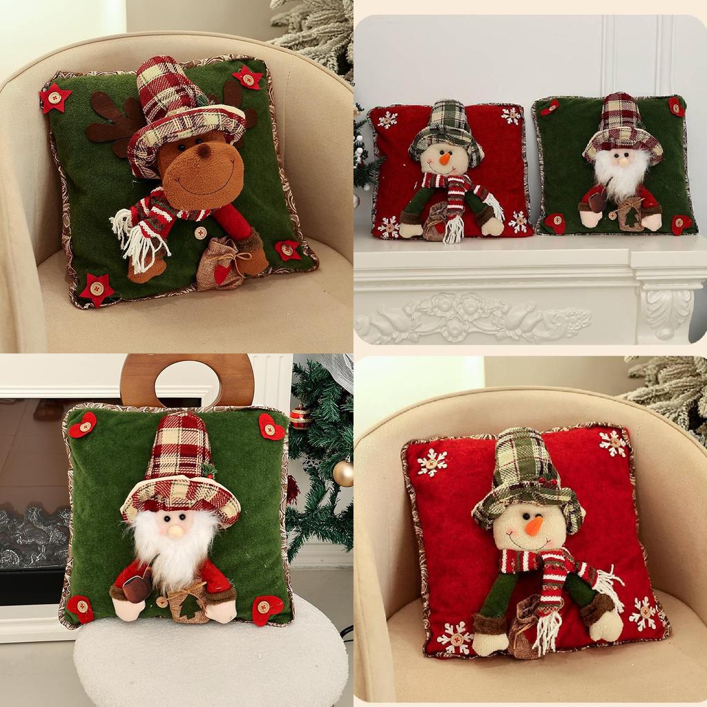 Festive Cartoon Santa Claus Plush Pillow Cover Decorative Hat For Cozy Home And Party Decor