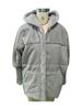 Women's Light Gray Quilted Hooded Winter Coat with Faux Fur Trim and Ribbed Sleeve Detail
