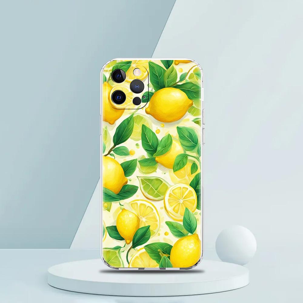 

Soft TPU Transparent Phone Case Cover for iPhone 16 15 14 13 12 11 Pro Max XR 8 7 Plus Shell Summer Fruit Lemon Flower Pattern for iPhone 8 7