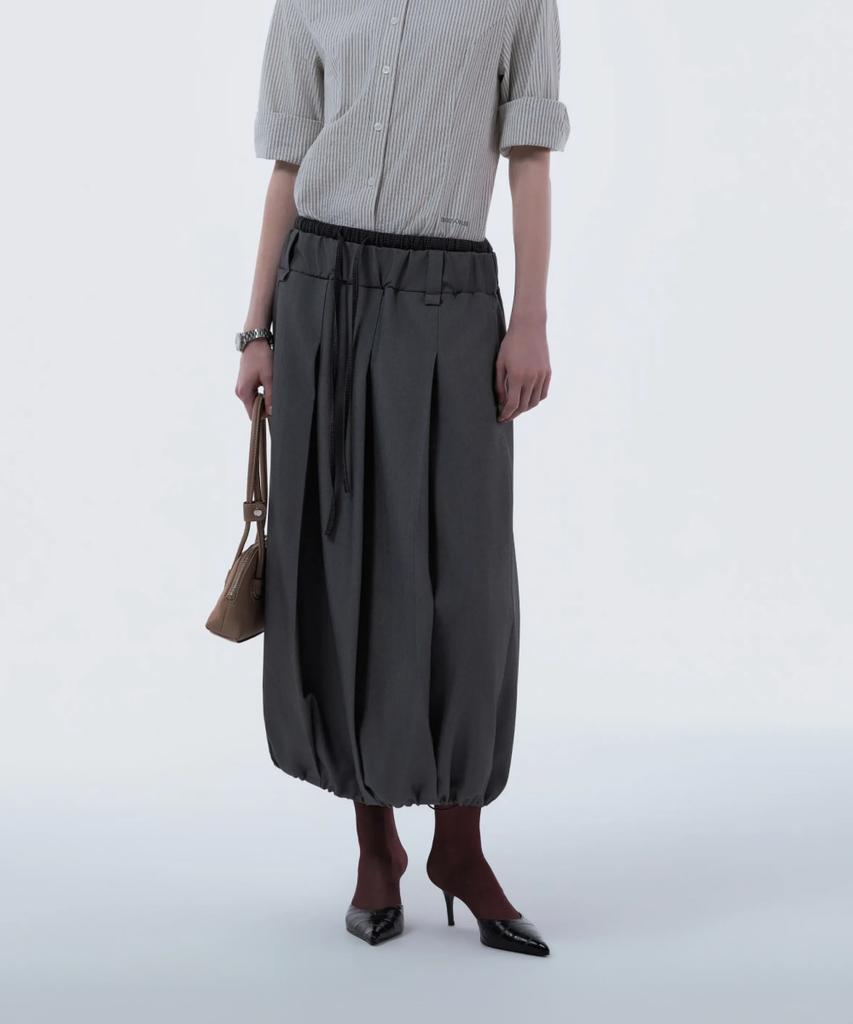 Mausolleum Gingham Waistband Layered Balloon Pleated Skirt - Gray