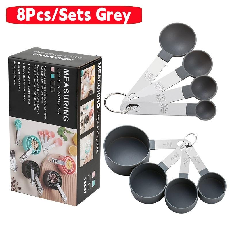 8Pcs/Sets Household Measuring Spoon,Measuring Cup Plastic Spoon Stainless Steel Handle Kitchen Measuring Cup Spoon Baking Tool