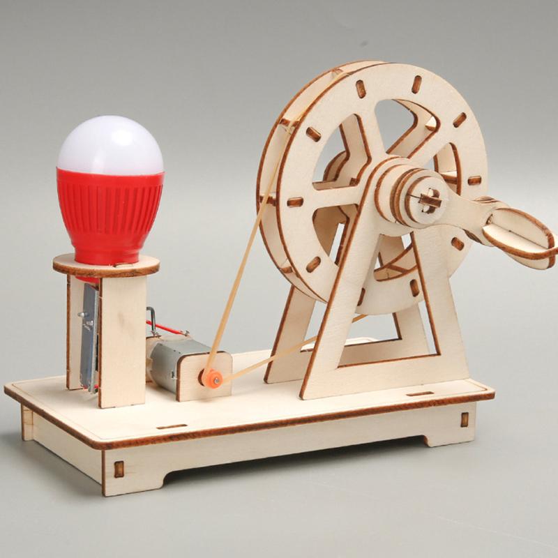 Creative self-made handmade puzzle scientific teaching tool model for children's wooden hand cranked generator