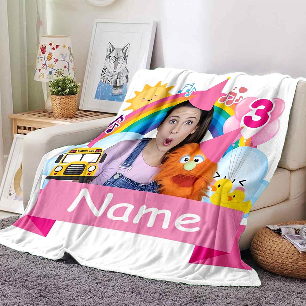 Custom Name Ms. Rachel Theme Printed Blanket - Perfect for Couch, Bed, Travel & Outdoor Use | Machine Washable, Cozy & Durable.