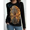 Autumn and Winter Women's Animal 3D Printed Crew Neck Long Sleeve T-Shirt