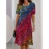 Plus Size Rainbow Leopard Print Dress Colorful Animal Pattern Short Sleeve Dress for Women Casual Party Full Printed