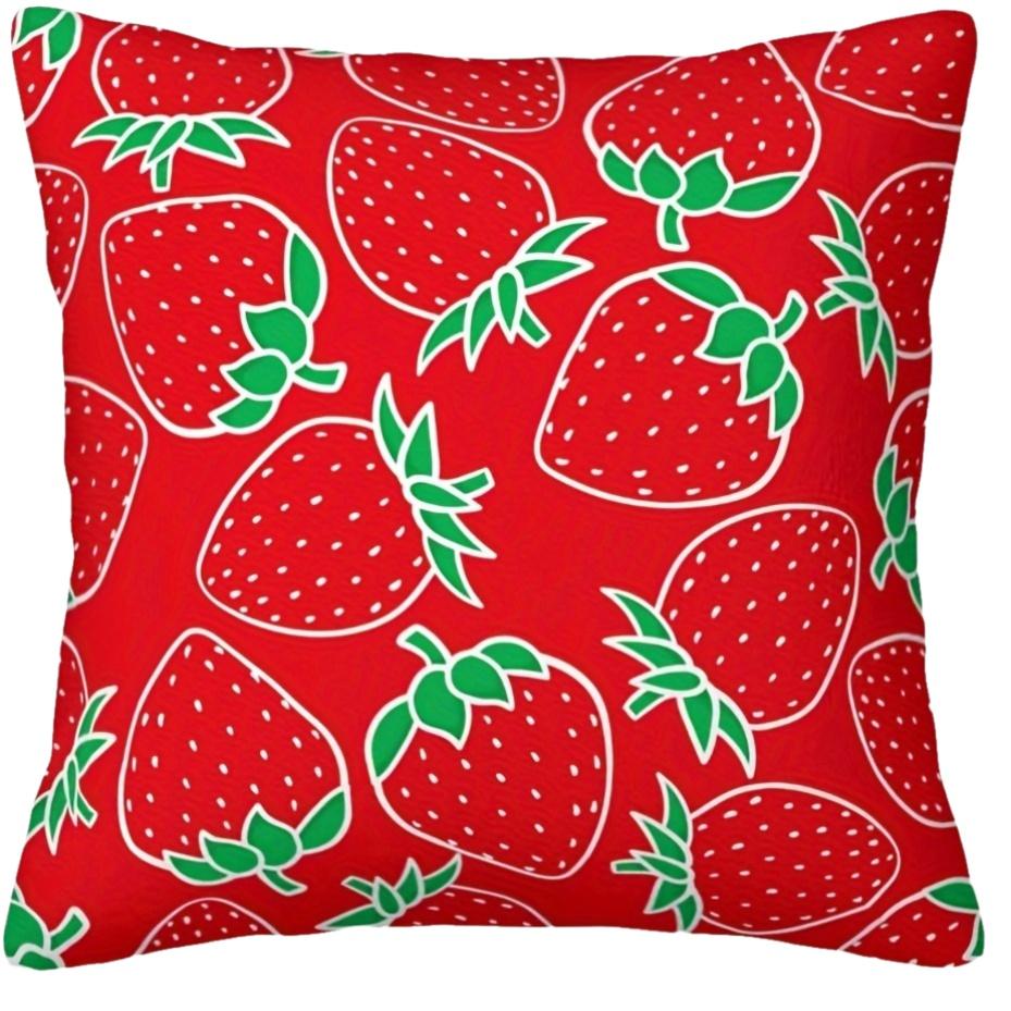 pc D Flat Pillow Not Included Red Strawberry Pattern Cushion Cover Short Plush Summer Kitchen Decor Fruit Lover Case