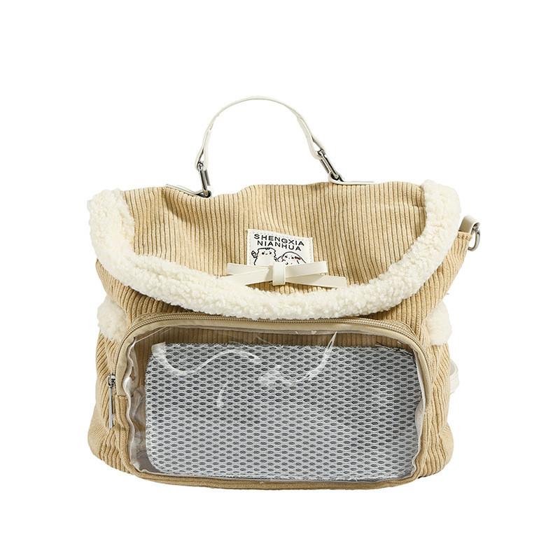 Plush Backpack Lightweight Nylon Material Bow Decoration For School Daily