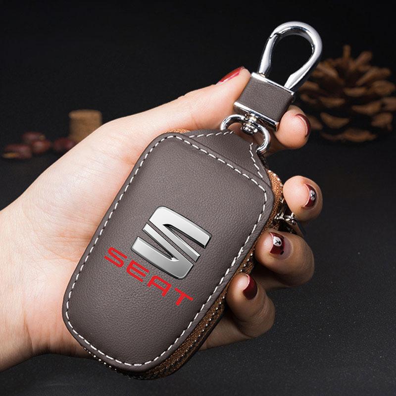 mszh8 Car Keychain Bag Housekeeper Zipper Organizer Key Case For Seat Leon Ibiza Alhambra Exeo Altea Arona Mii IBL Car Accessories