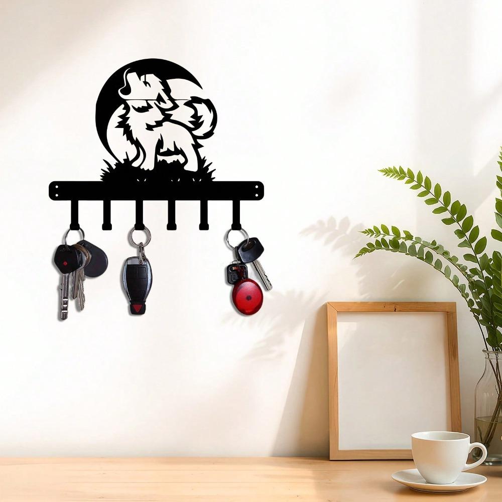 Artistic Dog Metal Key Holder, Wall Mounted Entryway Storage Rack for Keys Coat Hat Modern Style