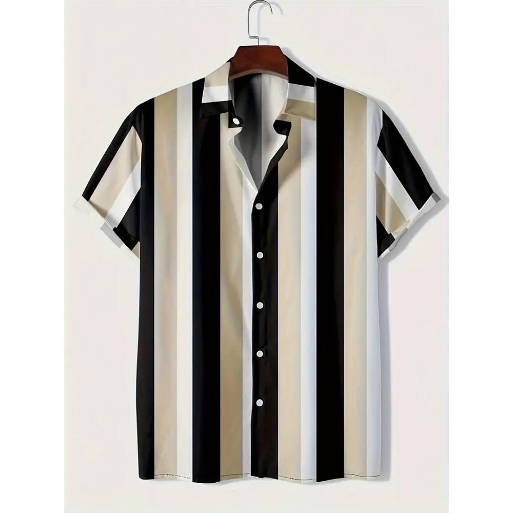 Men's Classic Striped Casual Shirt, Summer Loose Hawaiian Beach Top