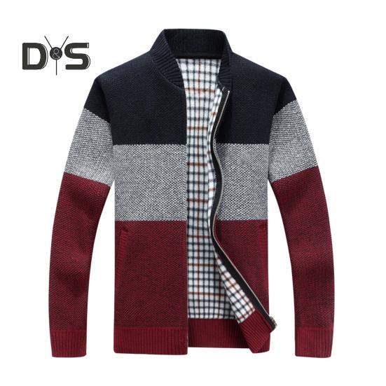 

Мужской свитер, пальто, толстый плюш, цветные блоки, застежка-молния, воротник-стойка, трикотажная свободная, сохраняющая тепло куртка, осенне-зимний кардиган, верхняя одежда M красный