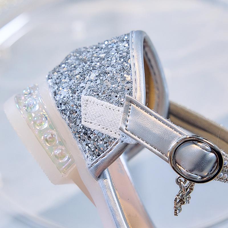 Girls' 2025 Summer Bow Rhinestone Sequin Princess Sandals