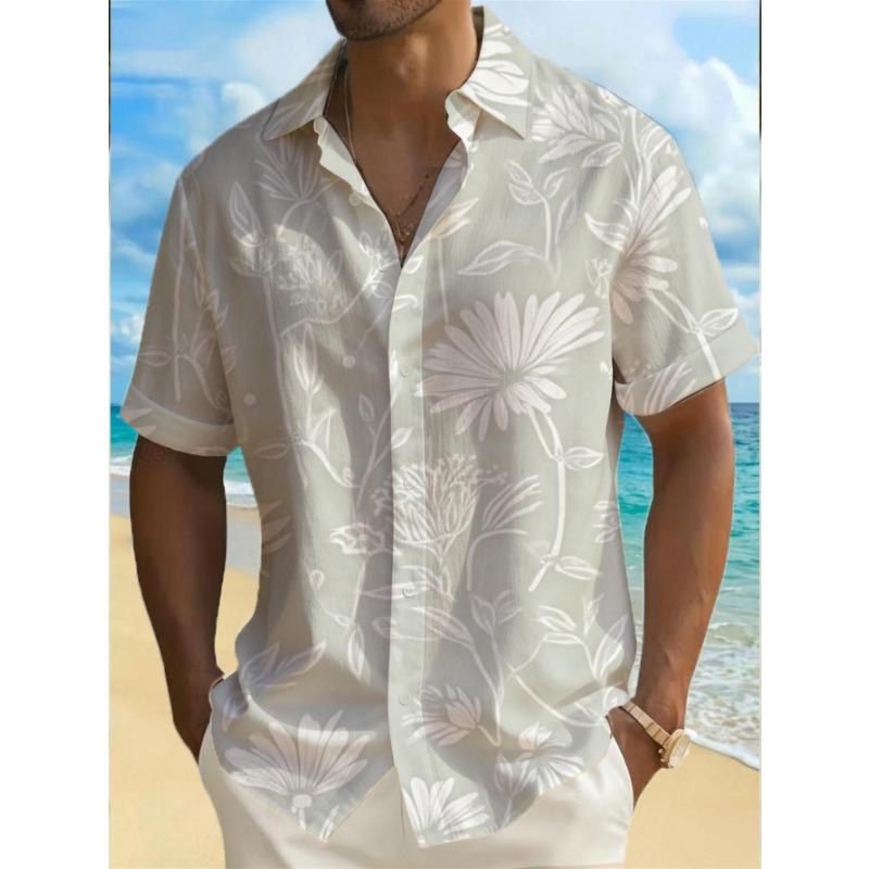 

Men s stylish short sleeve shirt featuring delicate botanical line art design S