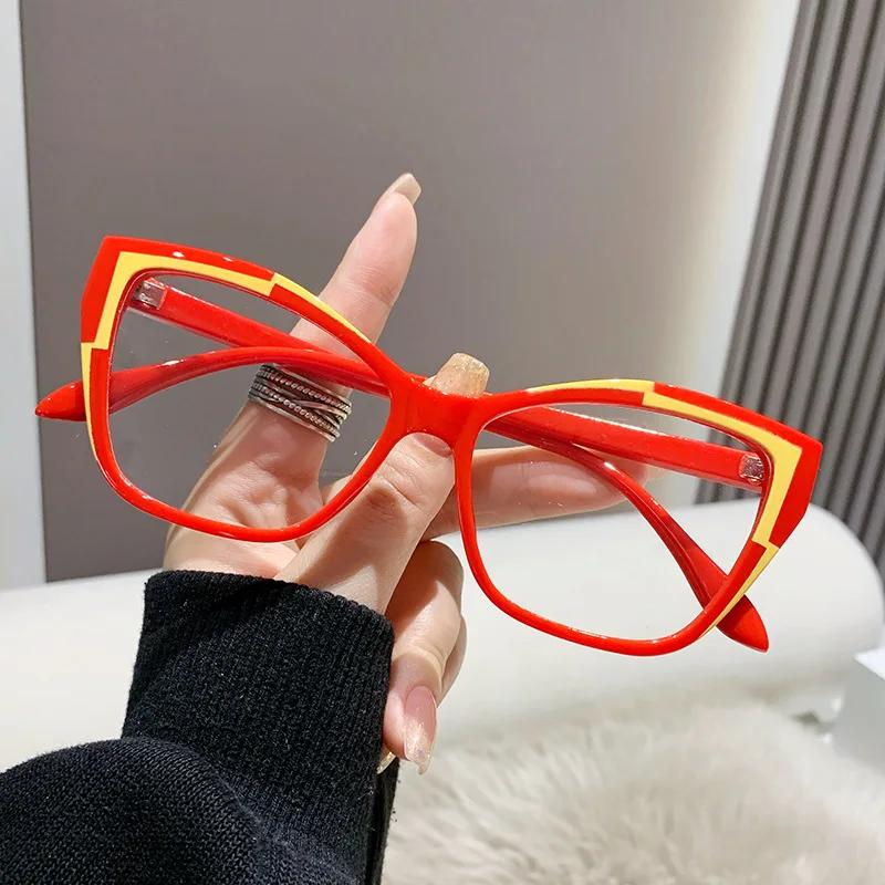 Optical Spectacle Eyeglasses Frames Fashionable Women's Anti Blue Light Color Changing Glasses Trendy Cat Eye Frames Flat Lenses