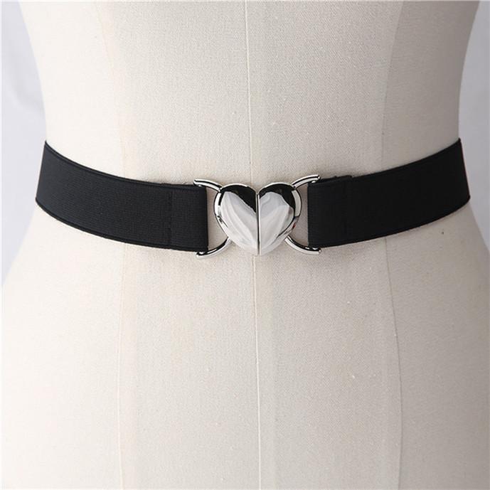 Women Elastic Belts Love Heart Metal Buckle Waist Dress Coat Sweater Decorative Waistband Accessories