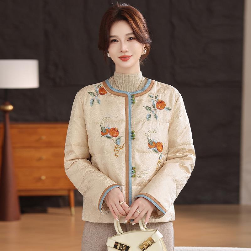 

Women s Chinese Style Winter Down Coat - Middle-Aged & Elderly Edition, High-End Cotton Padded Jacket XL (150-165 lbs) жовтий/абрикосовий