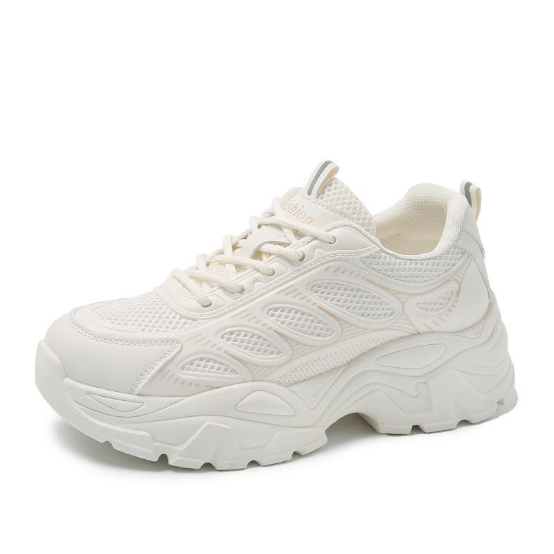 

Удобная и дышащая спортивная обувь женская 2025 осень новая легкая сетчатая увеличивающая рост подошва-маффин универсальные спортивные кроссовки-папа 40 бежевый