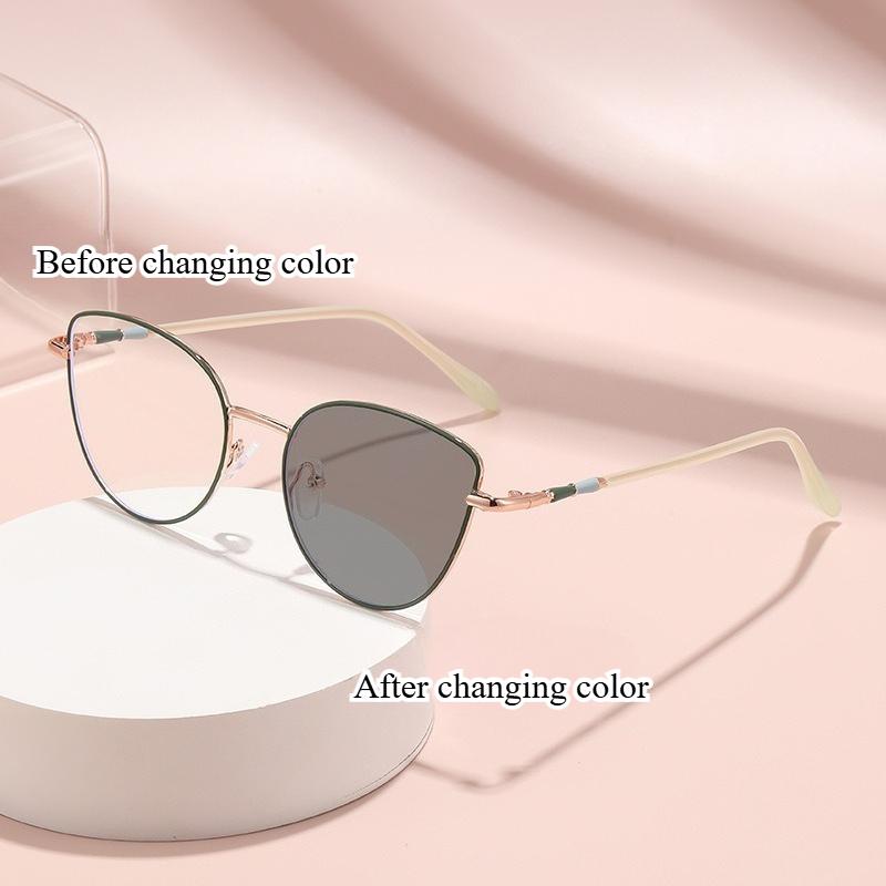 New Cat Eye Photochromic Myopia Glasses Fashion Simple Myopia Glasses Anti-blue Light Color-changing Lens Glasses 0 To -4.0