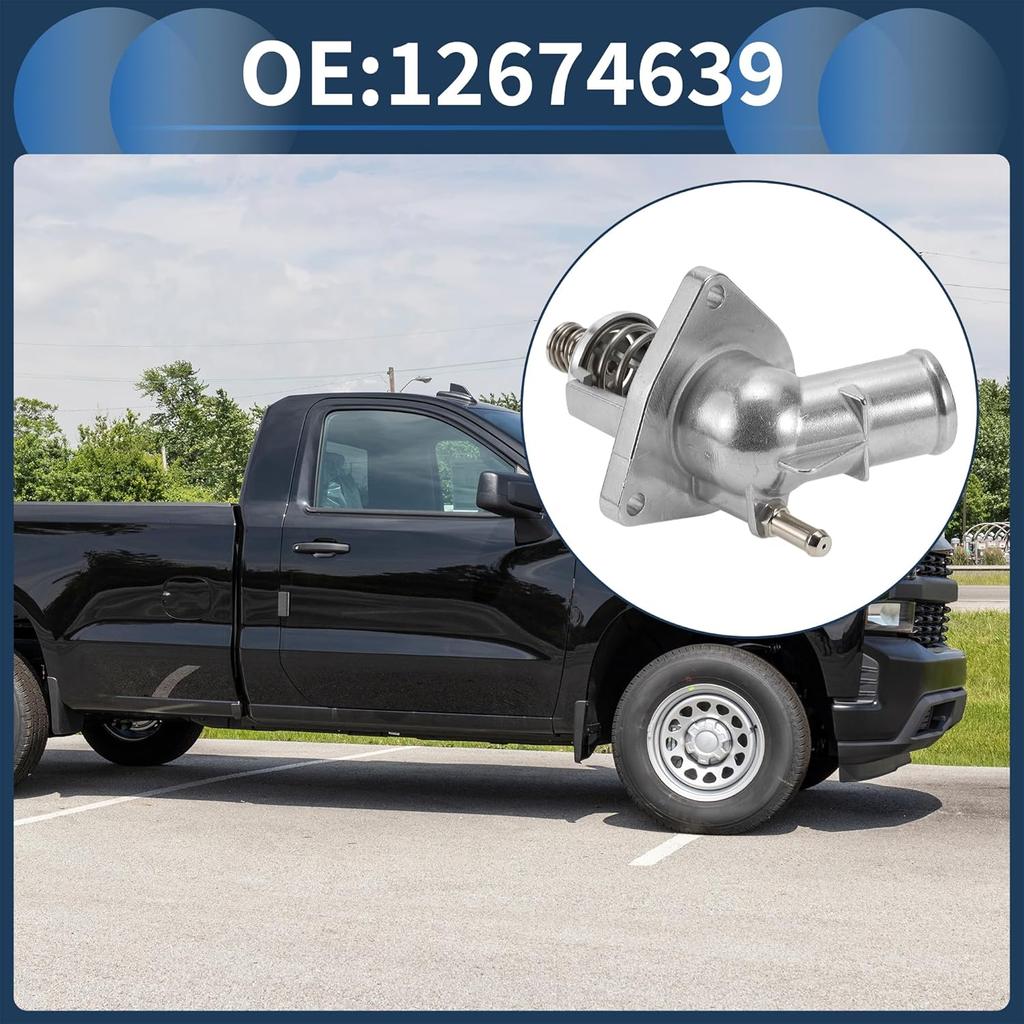 Autothermostat Innerer Motorkühlmittelthermostatgehäuse-Baugruppe Nr. 12674639 für Chevrolet Silverado 1500 2014-2019 Aluminiumlegierung Silberton Langlebig