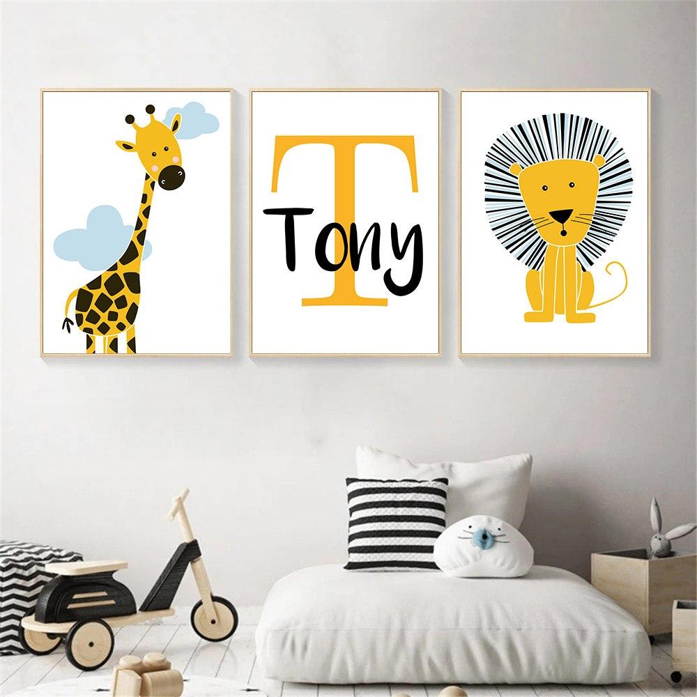 Dessin Anime Mignon Animal Girafe Lion Peinture Murale Imprimer Nom De Bebe Toile Affiche Maternelle Peinture Murale Enfants Garcon Nordique Decoration De Chambre Acheter A Prix Bas Livraison Gratuite Avis Reels