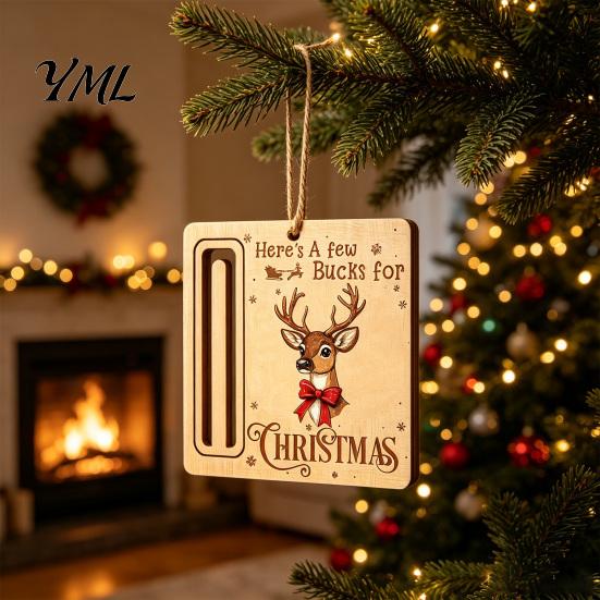Personalized Cash Gift Tags Rustic Santa Reindeer Money Holder Ornament, Wooden Card Christmas Tree Wood Decorations Clip with Slot, Hanging